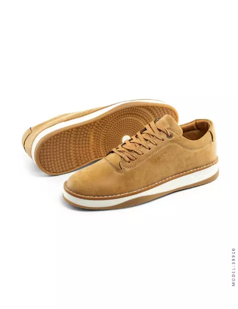 کفش چرم اسپرت قهوه ای روشن مدل مردانه