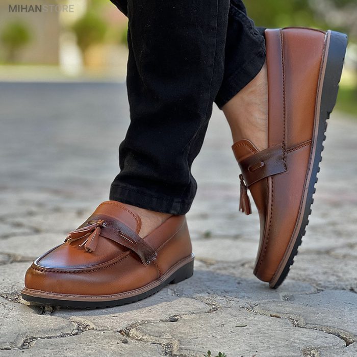 کفش کالج مردانه قهوه ای مدل جدید آویز دار