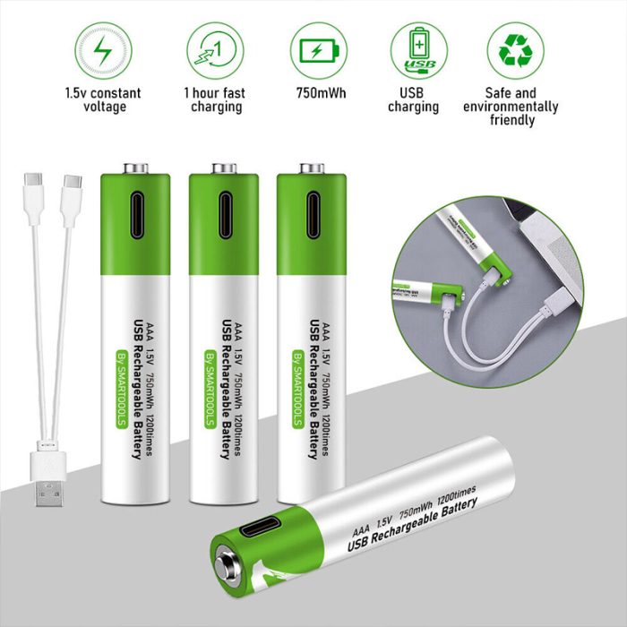 4 عدد باطری قلمی قابل شارژ با USB