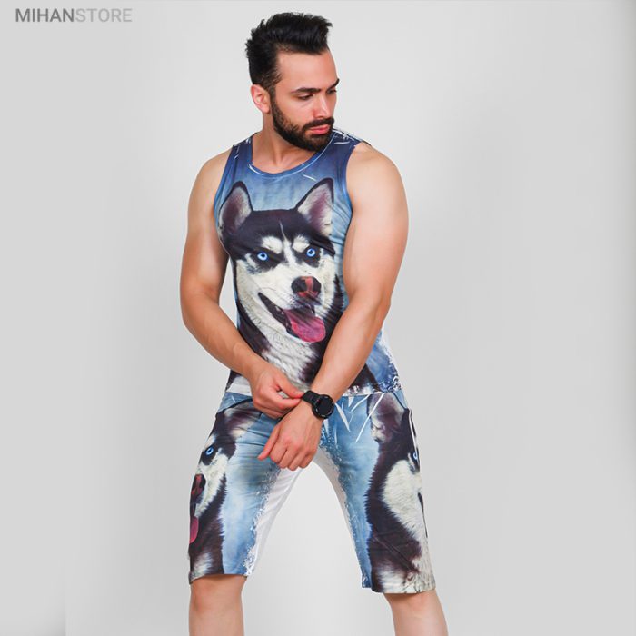 ست رکابی شلوارک پسرانه طرح گرگ مدل آبی جدید