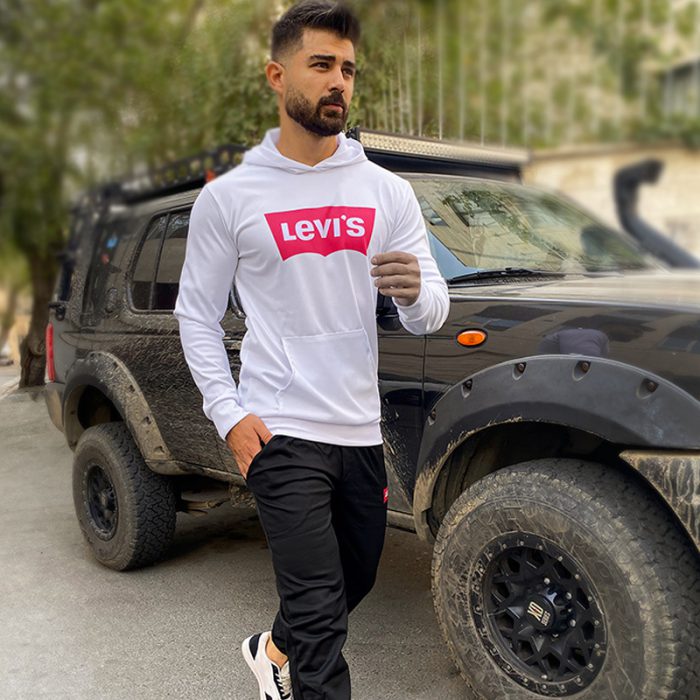 ست هودی سفید Levis مردانه با شلوار اسلش مشکی