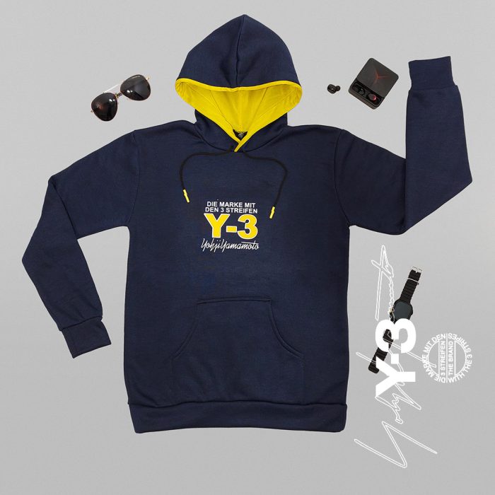 هودی مردانه رنگ سرمه ای مدل Y 3 زرد