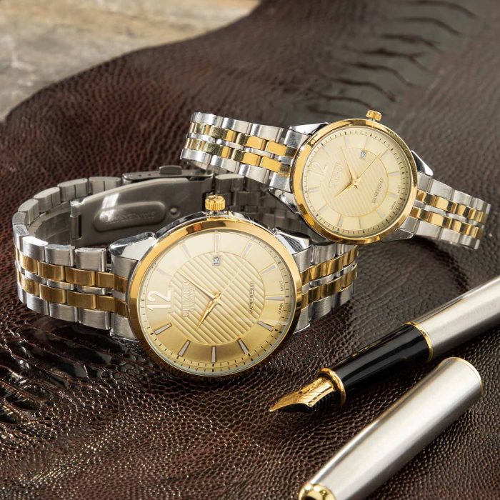 ست ساعت مردانه زنانه مدل نقره ای طلایی Citizen