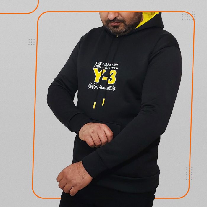 هودی دورس مردانه رنگ مشکی مدل زرد Y 3