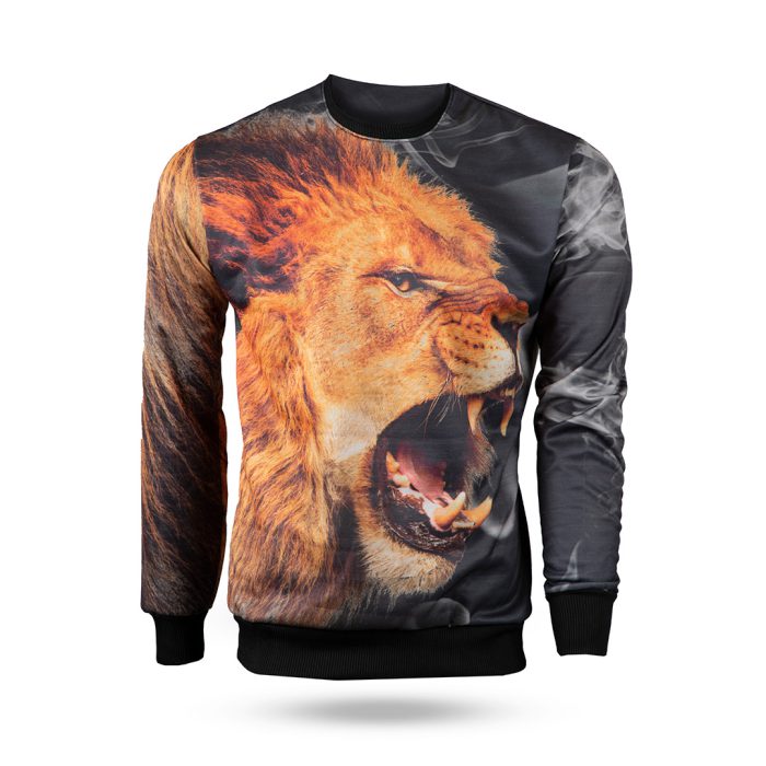 پلیور ژاکارد مردانه  شیر Lion یقه گرد آستین کشباف