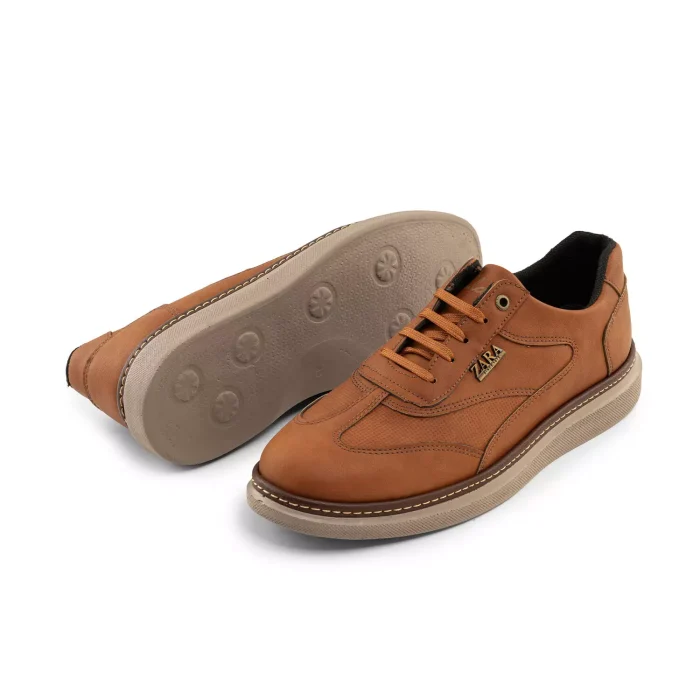 کفش چرم قهوه ای مردانه مدل Zara روزمره
