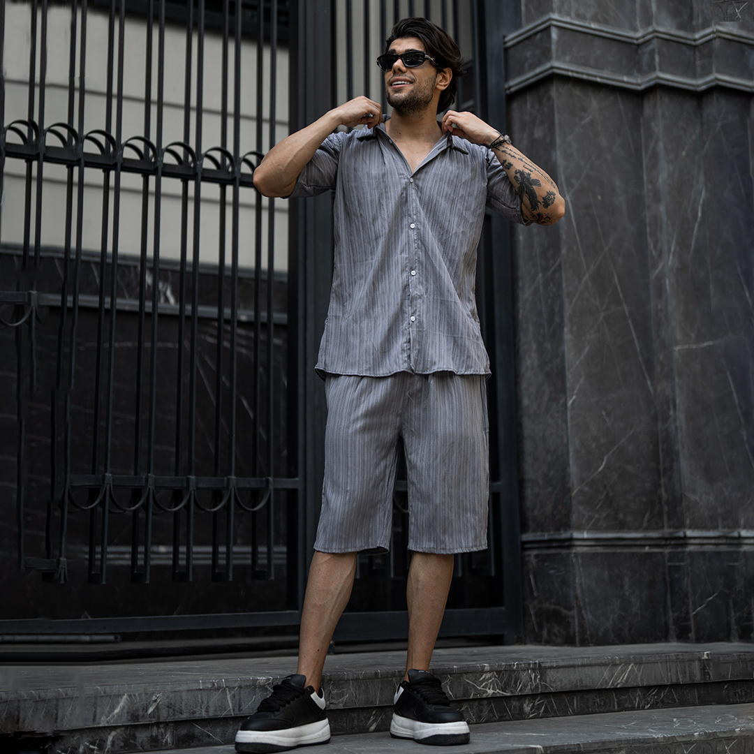 جدیدترین مدل ست شلوارک پیراهن طوسی مردانه ارزان قیمت