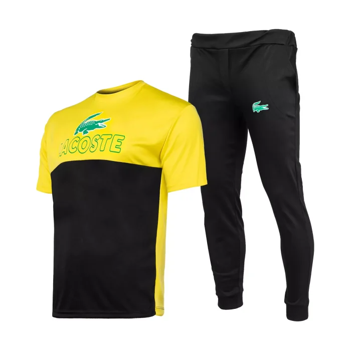 ست تیشرت شلوار ورزشی زرد مشکی مردانه Lacoste
