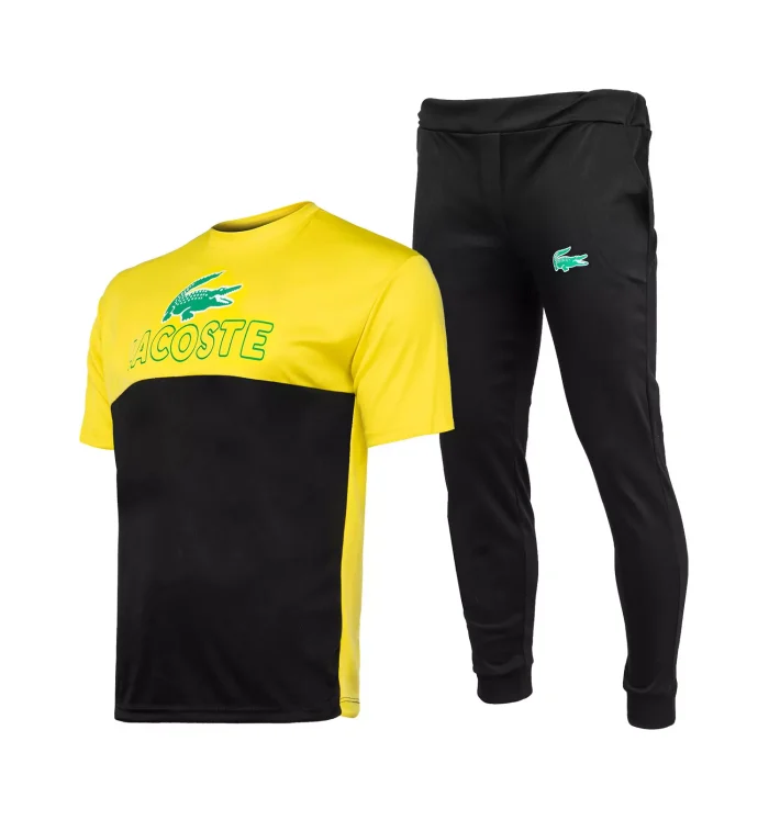 ست تیشرت شلوار ورزشی زرد مشکی مردانه Lacoste