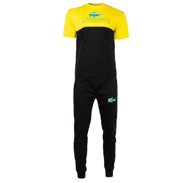 ست تیشرت شلوار ورزشی زرد مشکی مردانه Lacoste