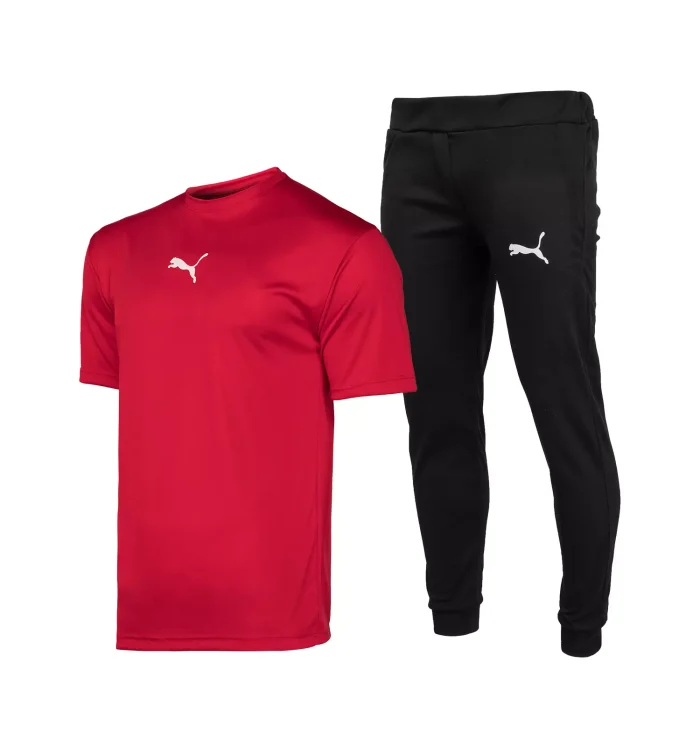 ست تیشرت قرمز با شلوار اسلش مشکی مردانه Puma