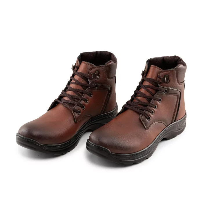 کفش نیم بوت چرم قهوه ای مردانه مدل ساده کلاسیک