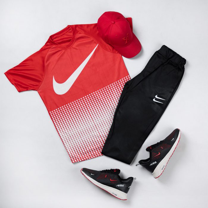 ست تیشرت شلوار اسلش پسرانه قرمز Nike