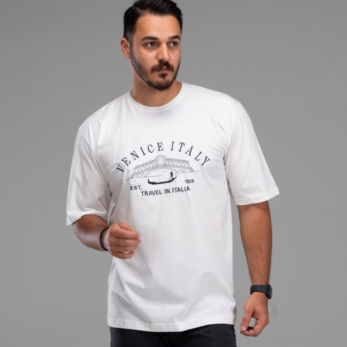 تیشرت سفید مردانه مدل آستین کوتاه Veniz