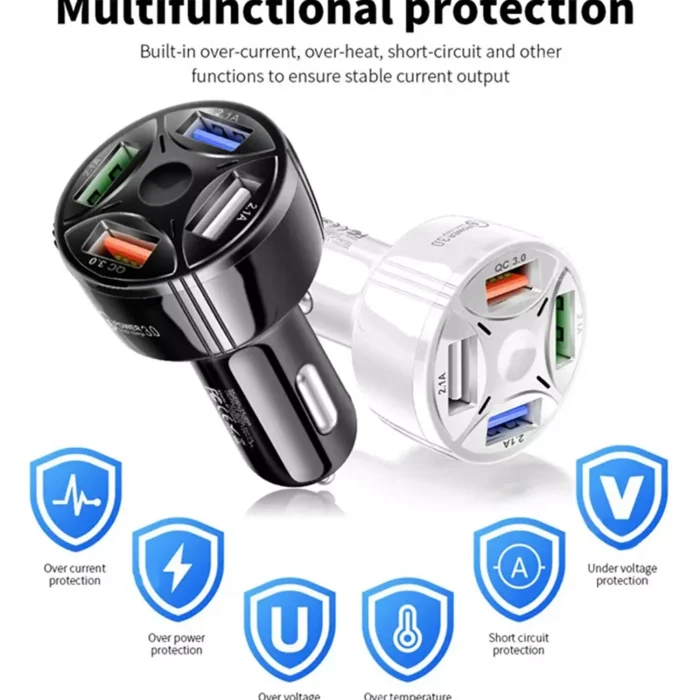 شارژر موبایل 4 خروجی متصل شونده به جا فندکی خودرو