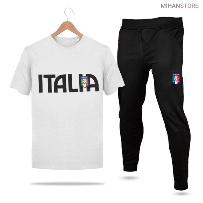 ست تیشرت سفید Italya مردانه با شلوار اسلش