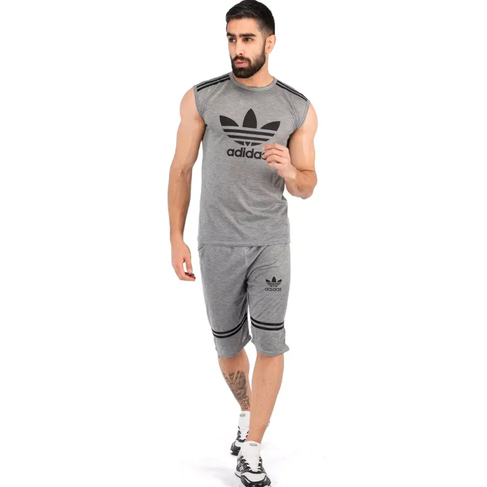 ست رکابی شلوارک طوسی مردانه Adidas