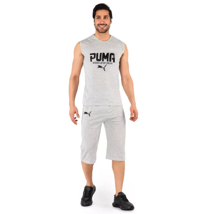 ست رکابی شلوارک مردانه رنگ طوسی طرح Puma