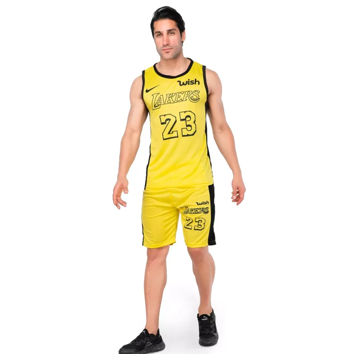 ست کاور شلوارک مدل Lakers زرد مدل مردانه