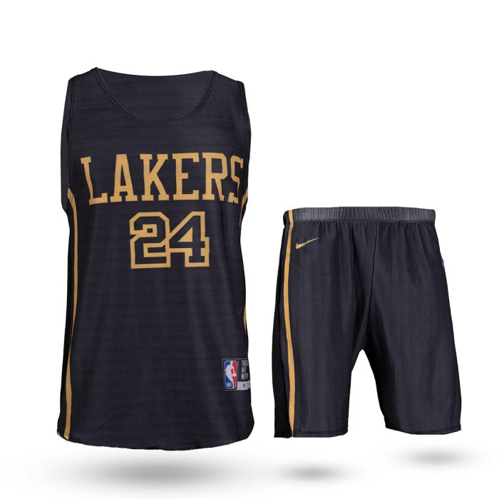 ست کاور رکابی شلوارک مدل Lakers مشکی تیپ بسکتبال