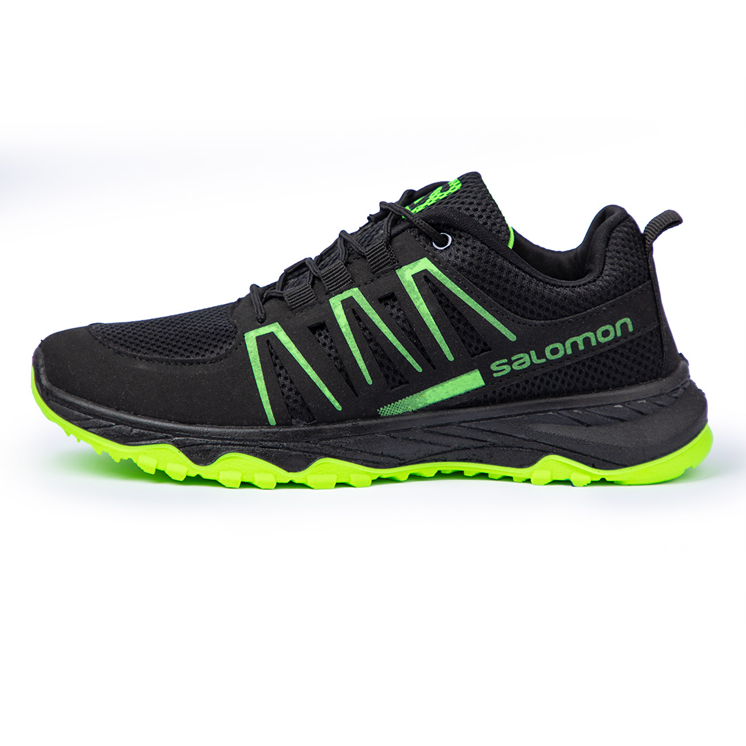 کفش کتانی ورزشی مردانه مشکی سبز مدل سالومون