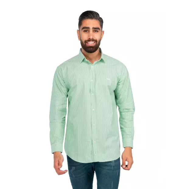 پیراهن استین بلند راه راه سبز رنگ روشن