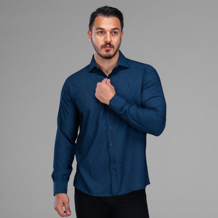 پیراهن آستین بلند مردانه سرمه ای مدل Polo