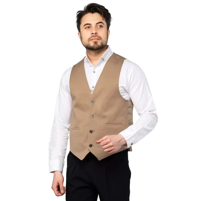 جلیقه کلاسیک مردانه مدل رسمی کرم پارچه ای