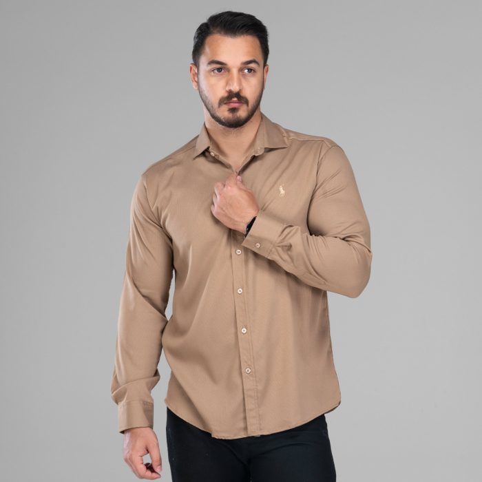 پیراهن کلاسیک مردانه تک رنگ کرم Polo