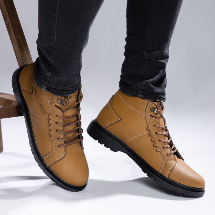 کفش ساقدار چرم عسلی مدل مردانه کلاسیک