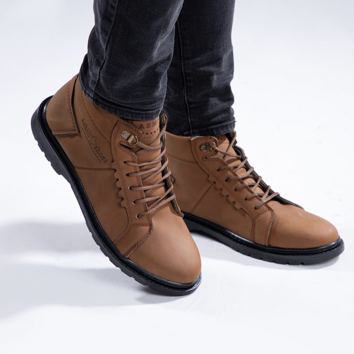 کفش نیم بوت قهوه ای چرم مدل مردانه کلاسیک