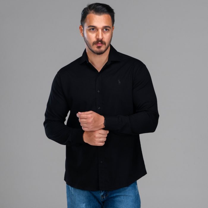 پیراهن مشکی مردانه مدل آستین بلند برند Polo