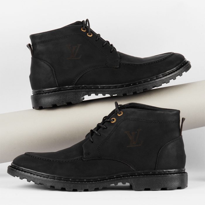 کفش نیم بوت چرم مشکی ساقدار مدل مردانه