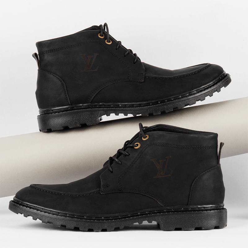 کفش نیم بوت چرم مشکی ساقدار مدل مردانه - Image 2