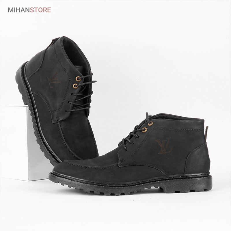 کفش نیم بوت چرم مشکی ساقدار مدل مردانه - Image 3