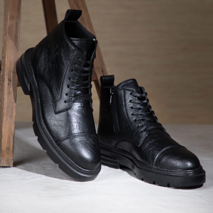 کفش نیم بوت چرم مشکی مدل مردانه