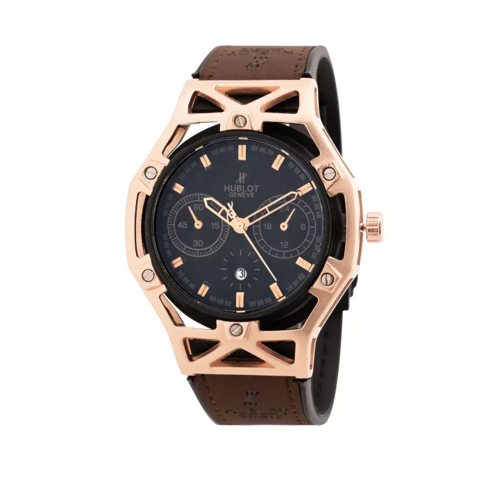 ساعت مچی مردانه بند چرم قهوه ای برند Hublot
