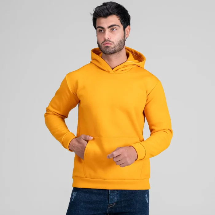 هودی دورس مردانه رنگ زرد خردلی ساده مدل Basic