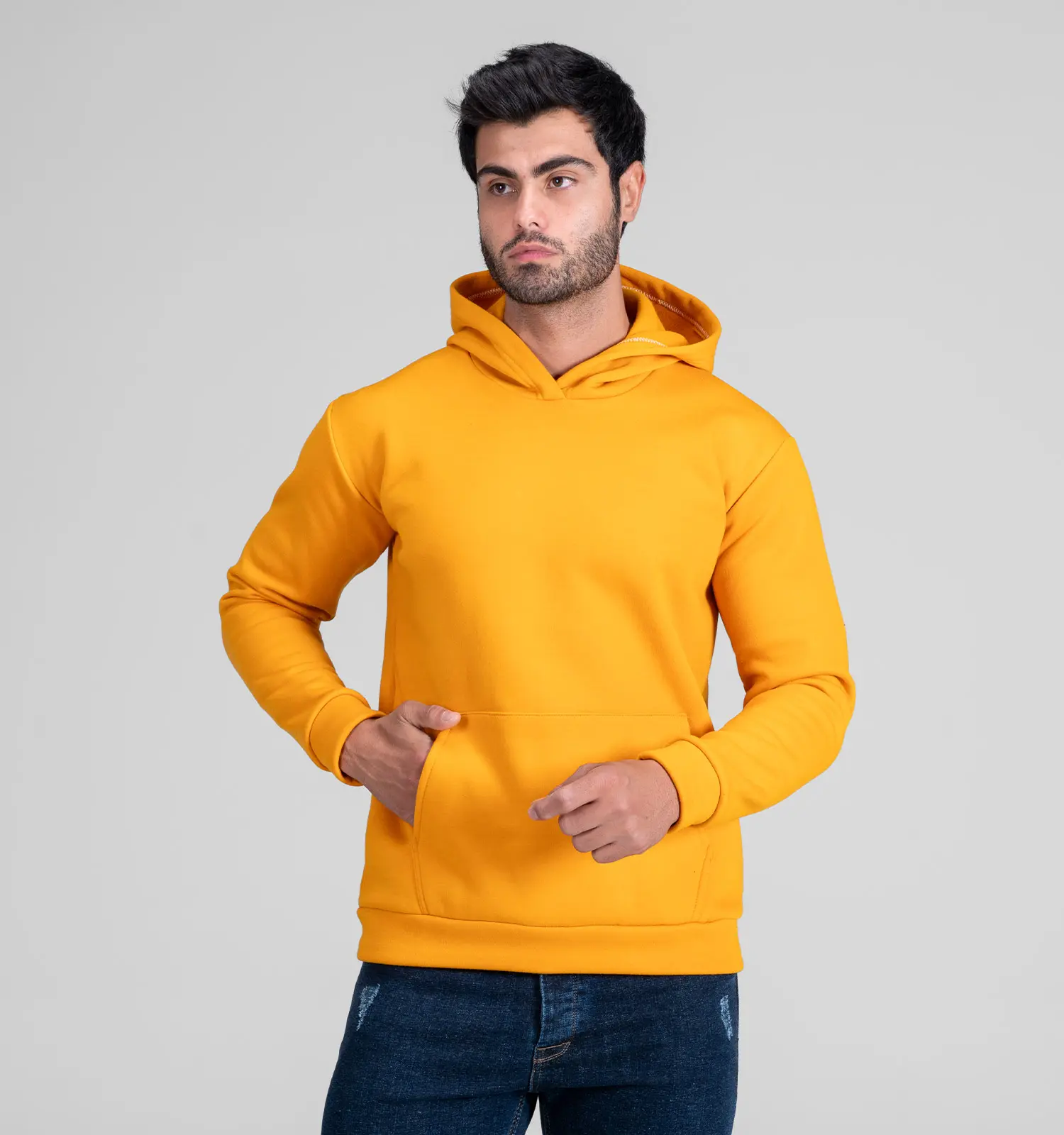 هودی دورس مردانه رنگ زرد خردلی ساده مدل Basic