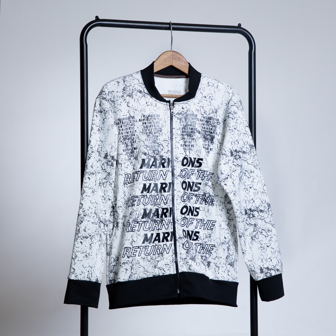 سوئیشرت زیپی سفید طرحدار مردانه جدید - Image 2