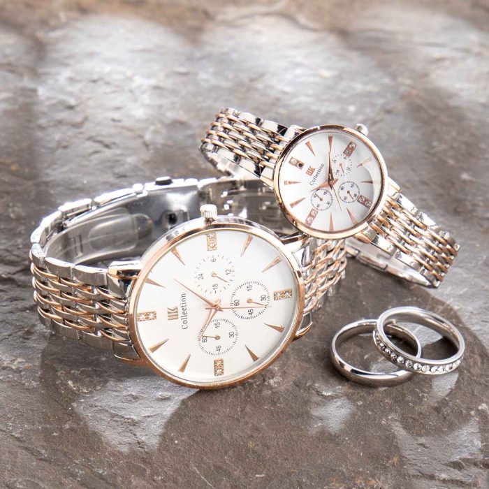 ست ساعت مچی مردانه و زنانه IIK Collection نقره ای طلایی