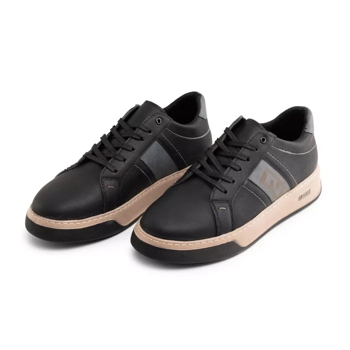 کفش چرم مردانه مدل تخت صاف مشکی طوسی Fendi