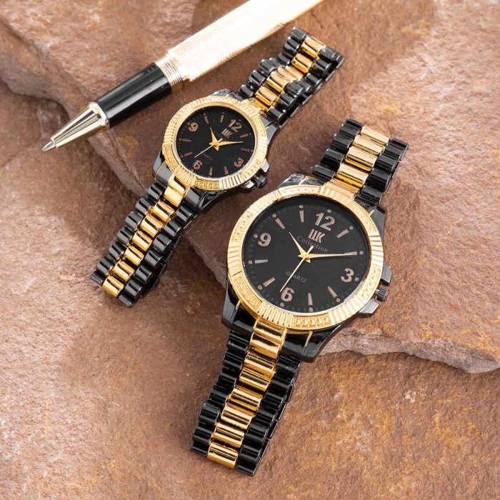 ست ساعت مچی مردانه و زنانه IIK Collection طلایی مشکی