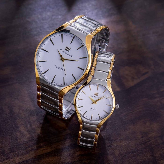 ست ساعت مچی مردانه زنانه IIK Collection نقره ای طلایی