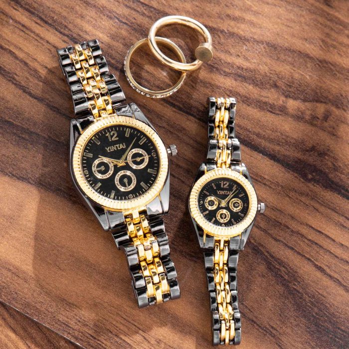 ست ساعت مچی مردانه و زنانه YINTAI مشکی طلایی