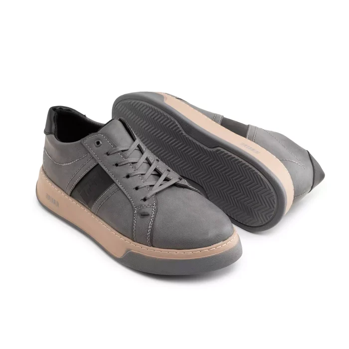 کفش چرم مردانه تخت صاف طوسی کرم مدل Fendi