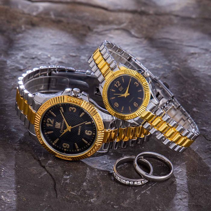 ست ساعت مچی مردانه زنانه IIK Collection نقره ای طلایی