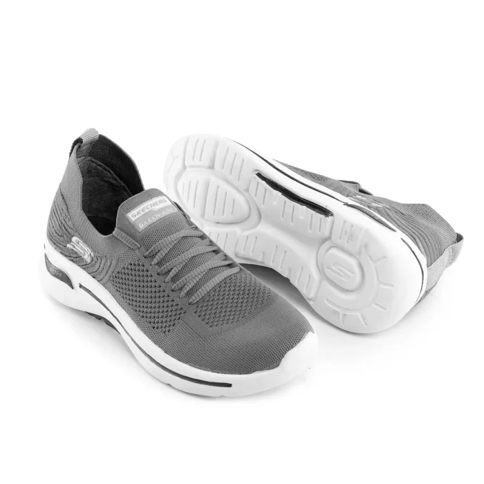 کفش کتانی رویه بافت مردانه طوسی مدل Skechers