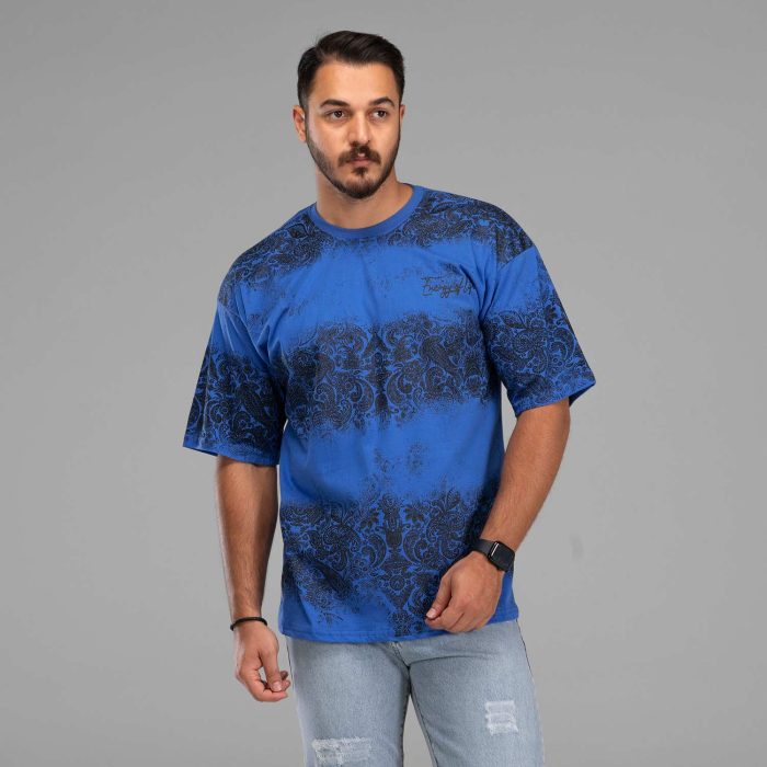 تیشرت لانگ مردانه مدل لش استایل طرحدار آبی