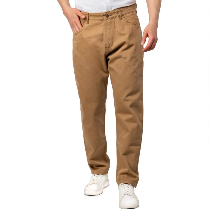 شلوار کتان زاپ دار مردانه مدل مام استایل قهوه ای روشن